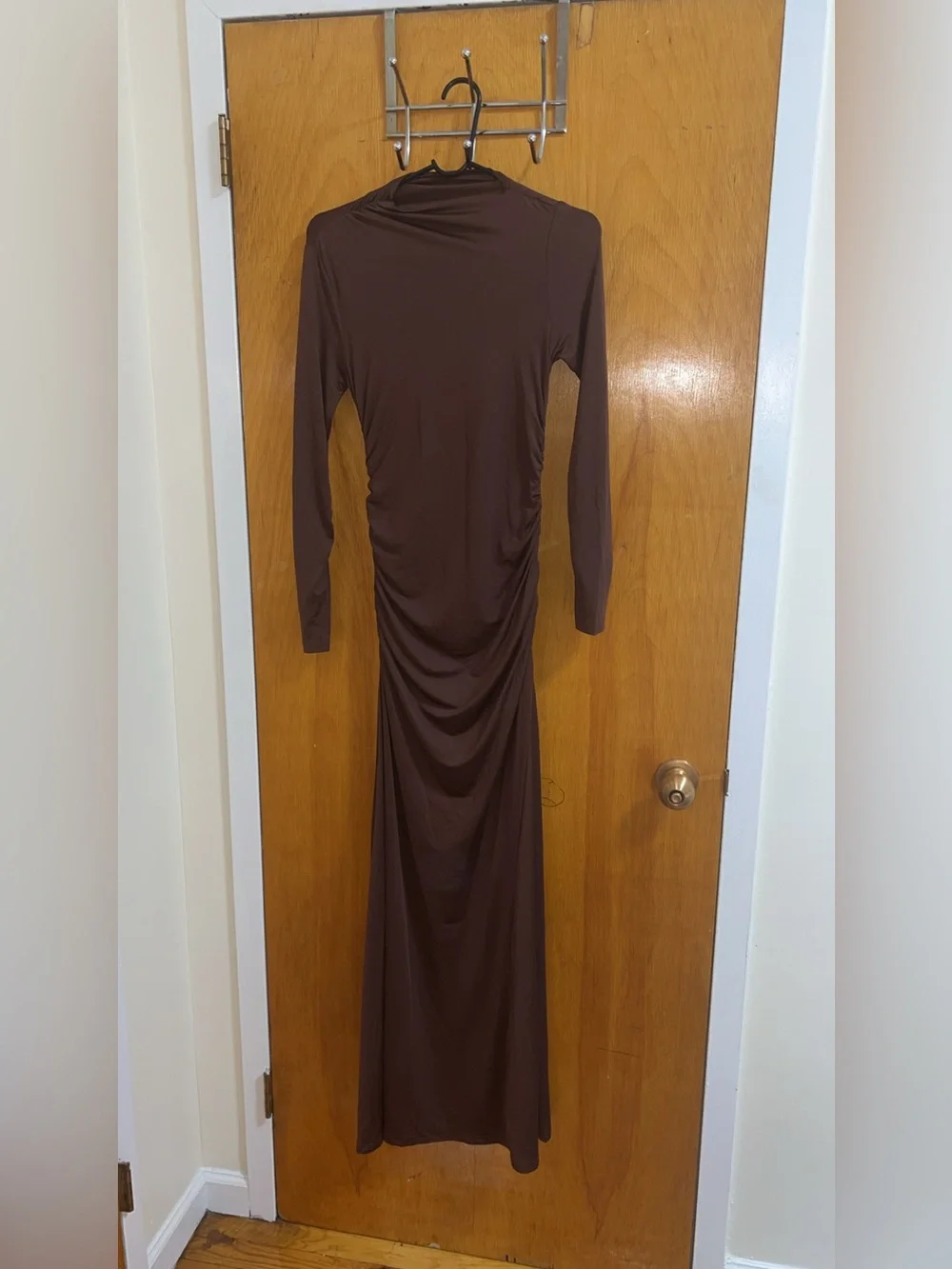 Women's Long Sleeve Ruched Maxi Dress - Chocolate Brown XS  BNWOT - Picture 8 of 14
